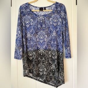 Rafaela Asymmetrical 3/4 sleeve Blue and Black Blouse